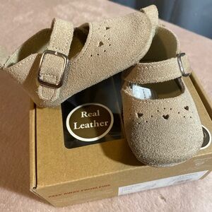 Bear Paw Tan Baby Walker Shoes with Heart Design